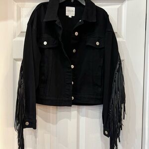 Le Lis Black Fringe Jean Jacket